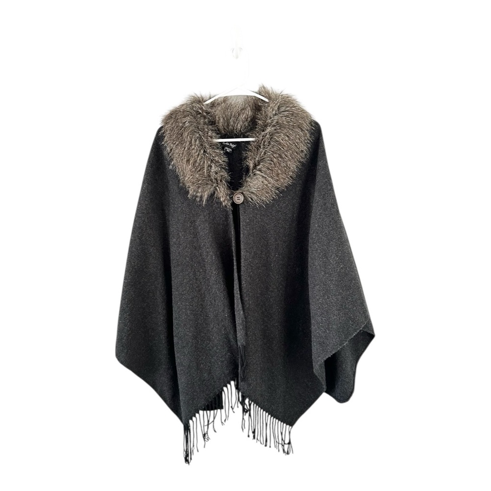 Charlie Paige Faux Fur Brown Cape with Fringe One Size